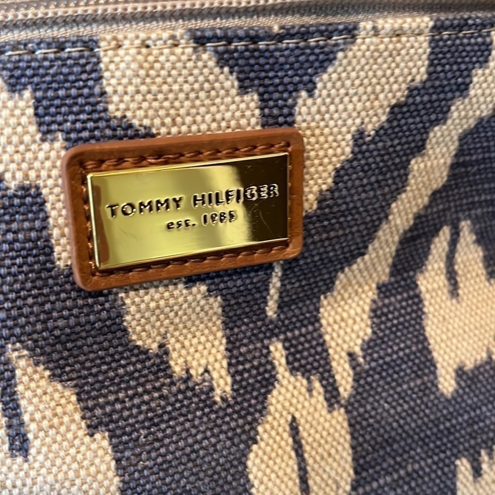 𝅺tommy Hilfiger blue linen-like shoulder bag coastal nautical western boho - Picture 4 of 16